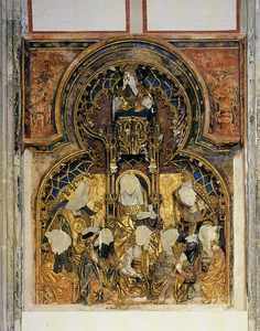 602107 Afbeelding van de zandstenen retabel in de kapel van bisschop Jan van Arkel in de Domkerk (Domplein) te Utrecht. ...